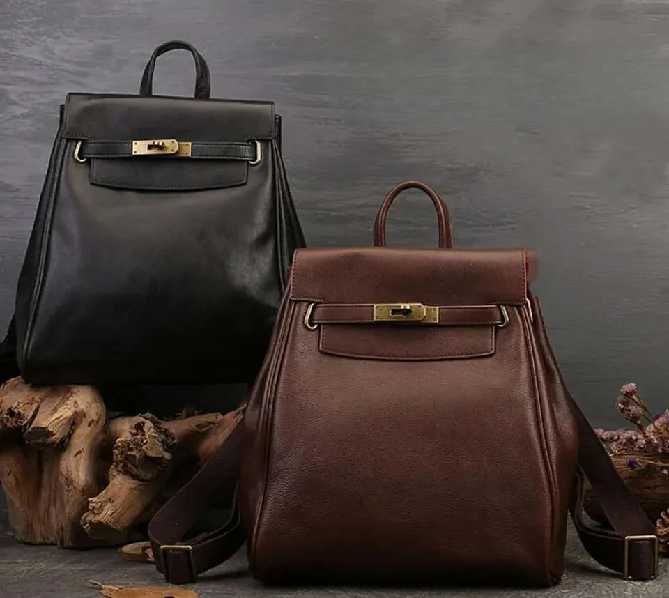 Luxury Leather Backpack For Women, Classic Fashion Large Shoulder Bag ...