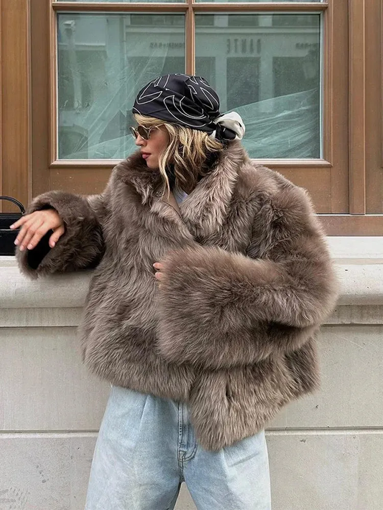 Save Big on Bulk Brown Fur Coat Womens Fashion Brown Short Faux Fur Coats  Women Lapel Long Sleeve Warm Jacket Winter Lady Chic High Street Commute
