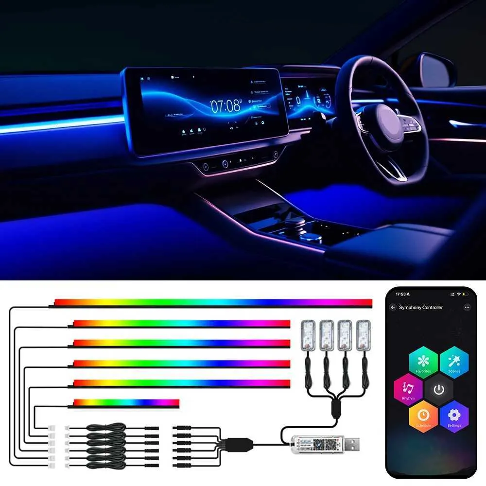 RGB Interior Car Lights Wireless APP Control 6in1 EL Wire Ambient Lighting Kit for CarsTrucks Multicolor Waterproof X251015