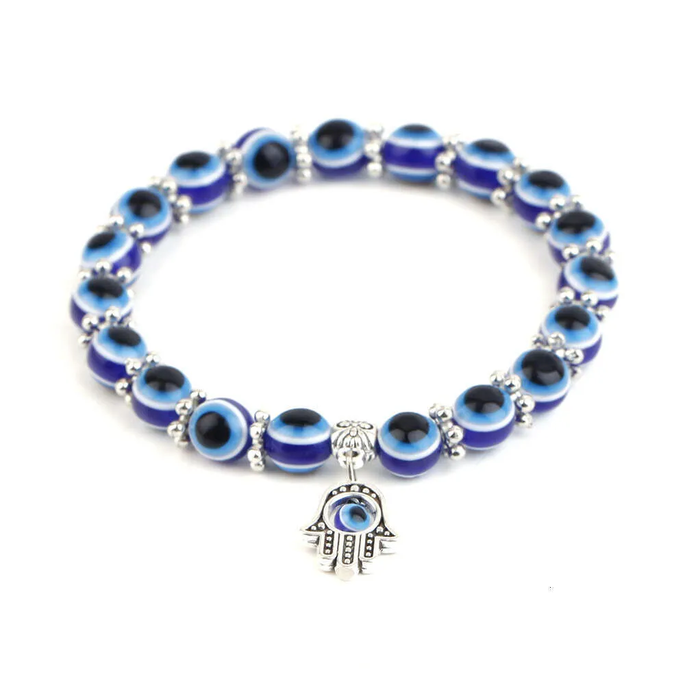 Turkish Blue Fatima Hand Demon Eye Beaded Bracelet_voghion.com