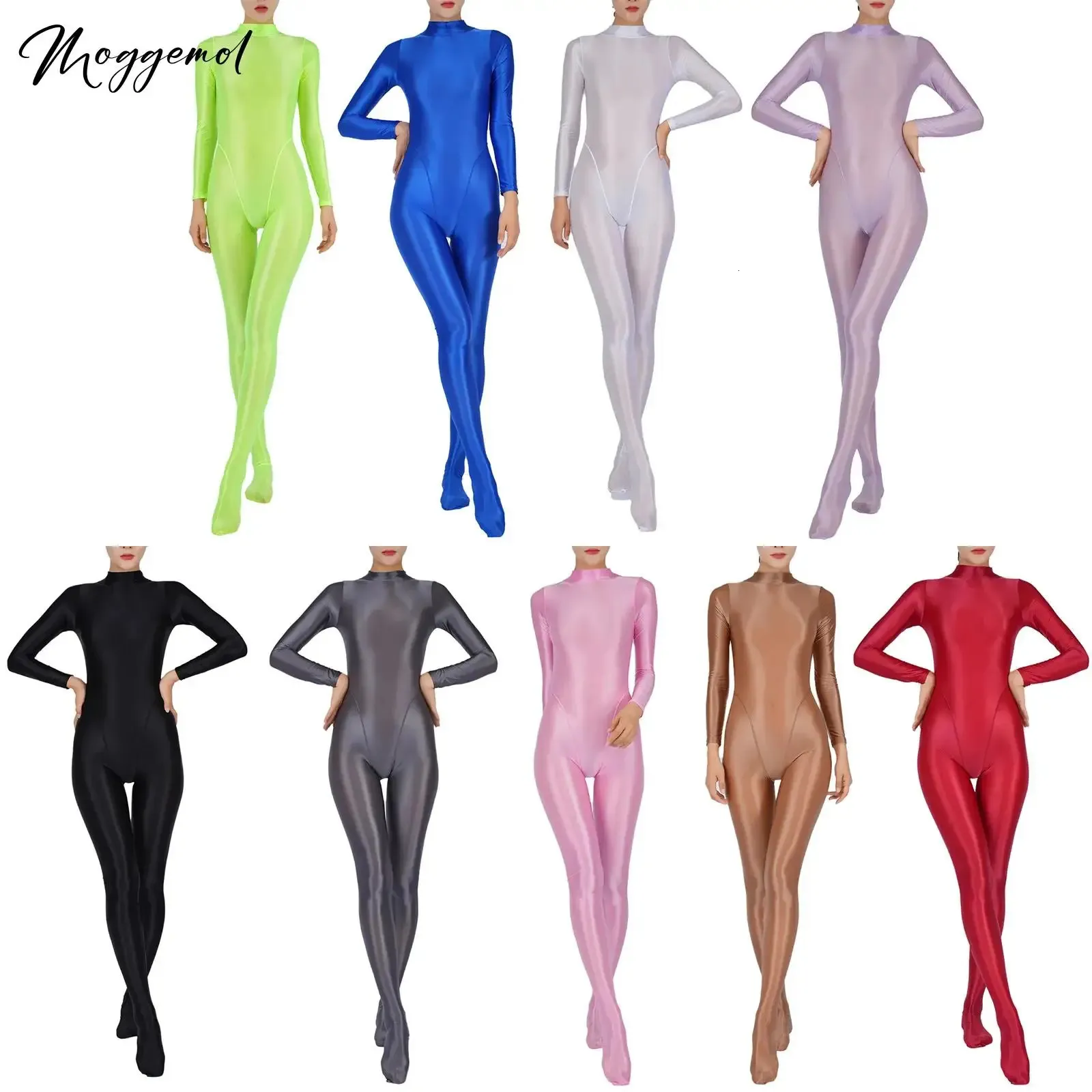 Women's Sheer Hollow Catsuit Bodysuit - Oil Shiny Glossy Lingerie, See-Through, 80% Nylon 20% Spandex