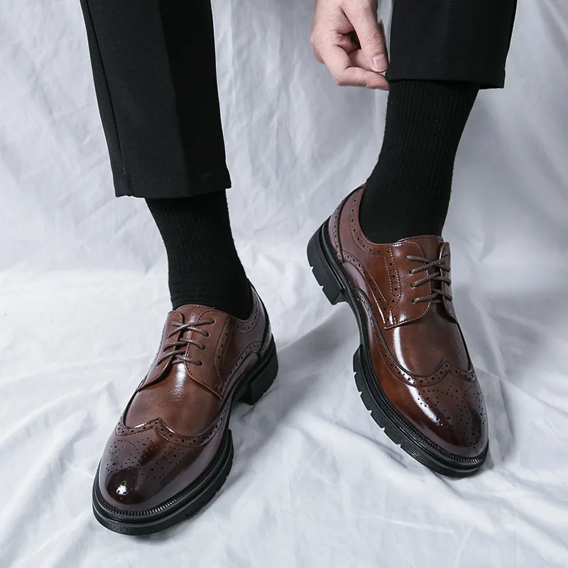brown designer dress shoes men Wholesale Designer Leather Dress Shoes For Men Brown Autumn... At Only  $25.33