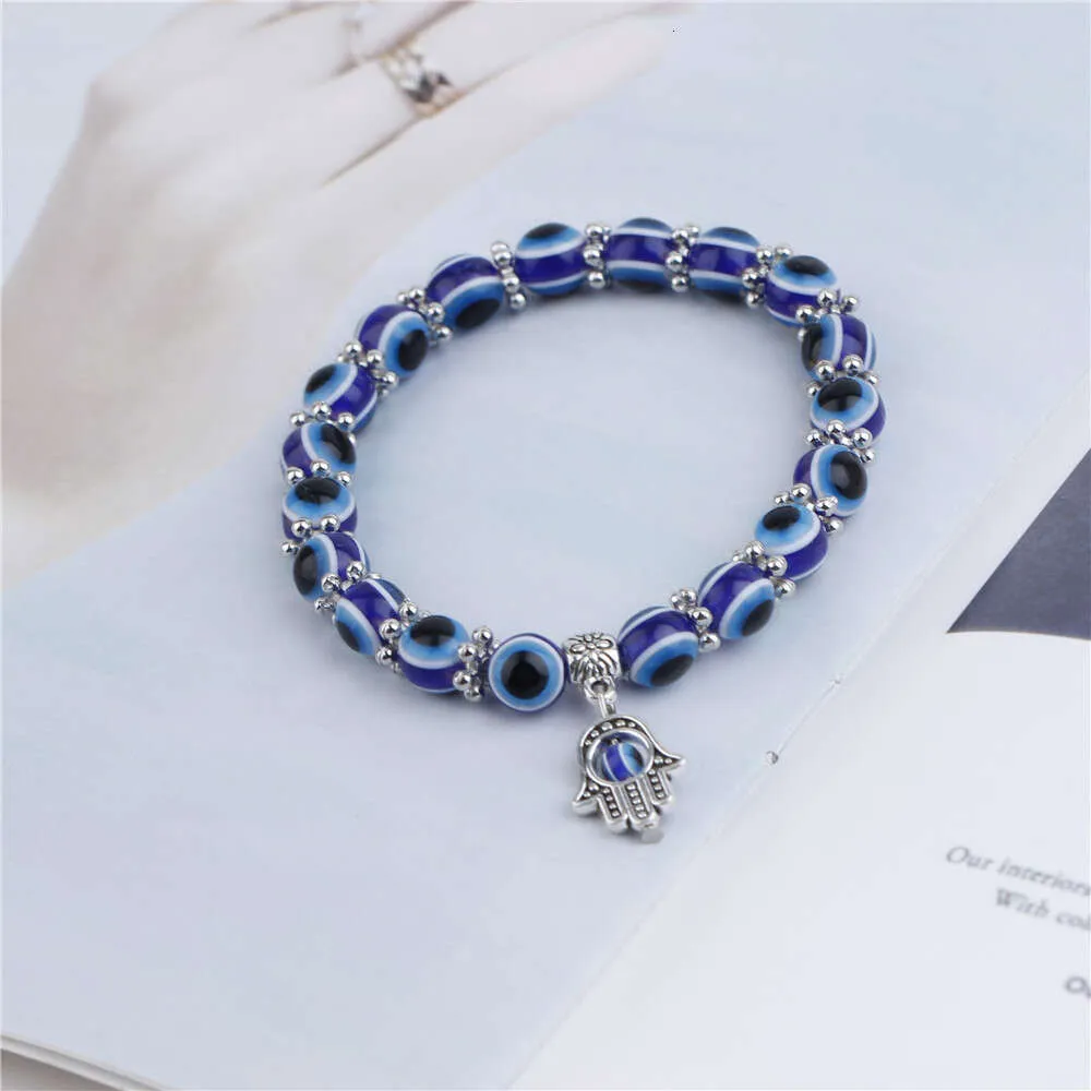 Turkish Blue Fatima Hand Demon Eye Beaded Bracelet_voghion.com