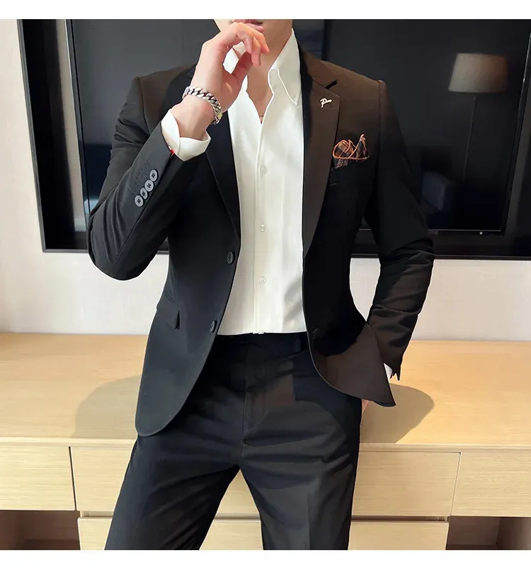 Jacket Pants High End Boutique Solid Color Men's Casual Business Office ...