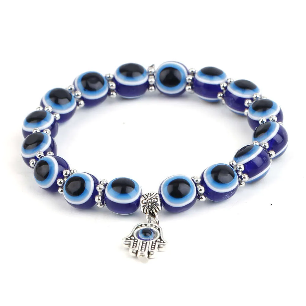 Turkish Blue Fatima Hand Demon Eye Beaded Bracelet_voghion.com