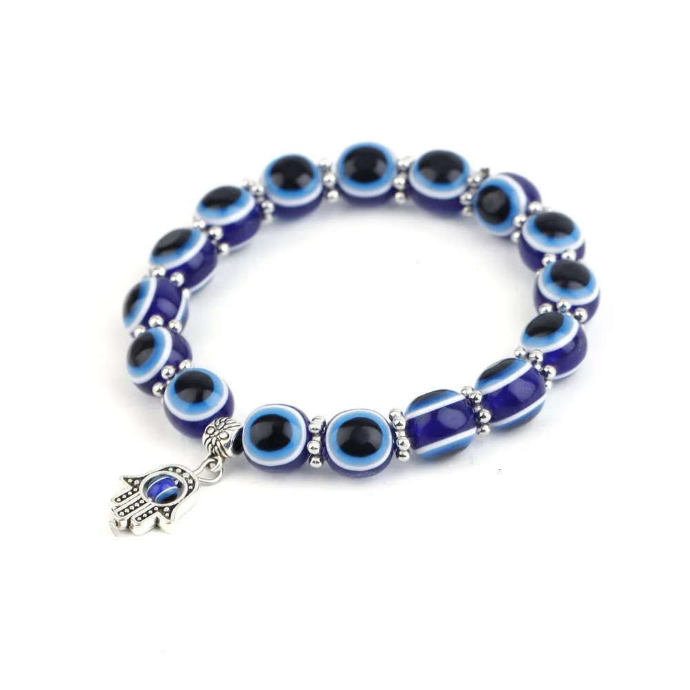 Turkish Blue Fatima Hand Demon Eye Beaded Bracelet_voghion.com