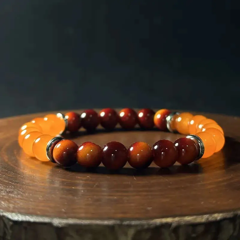 New Arrival Wealth Imitation Tiger Eye Stone Yellow Jade Elastic Adjustable Bracelet_voghion.com