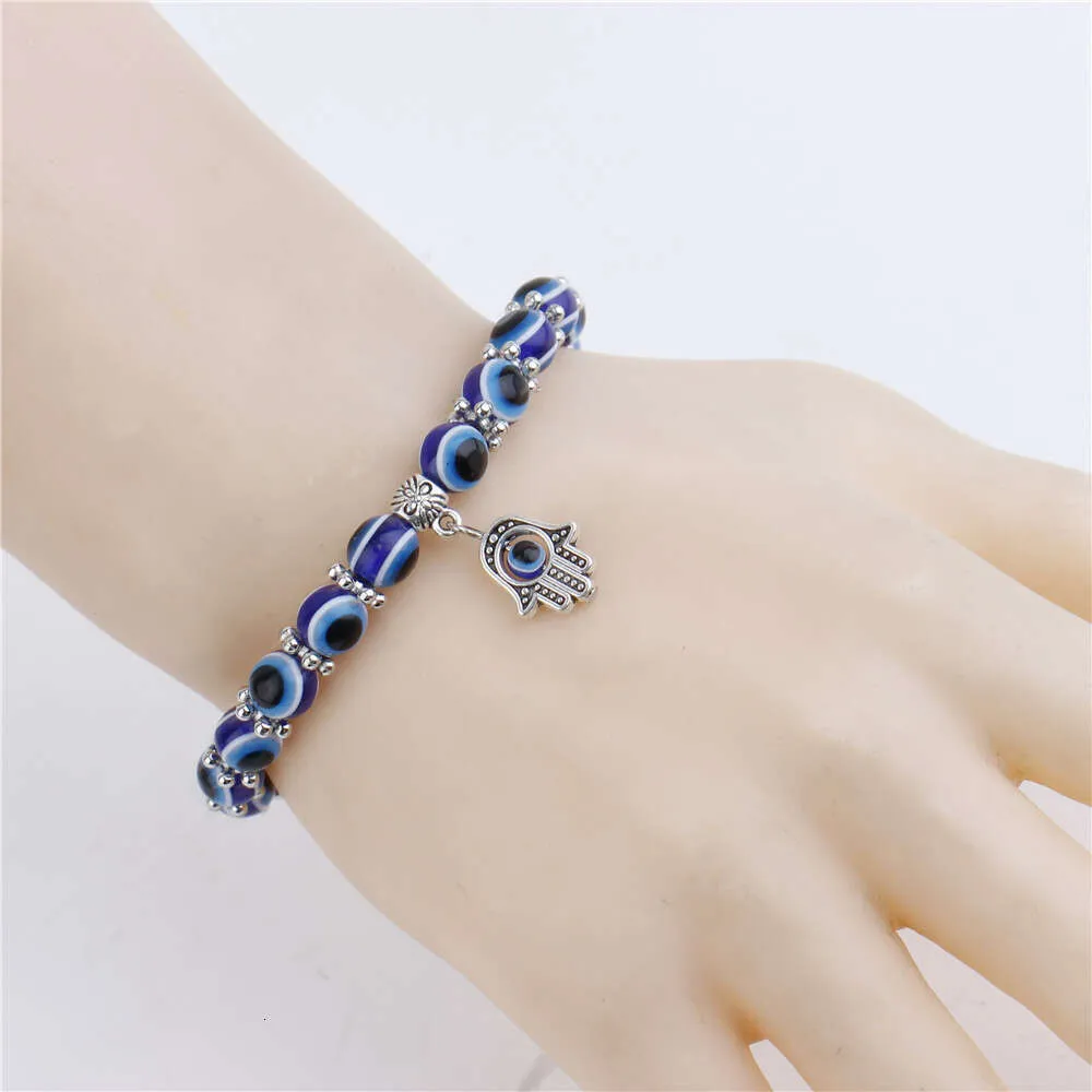 Turkish Blue Fatima Hand Demon Eye Beaded Bracelet_voghion.com