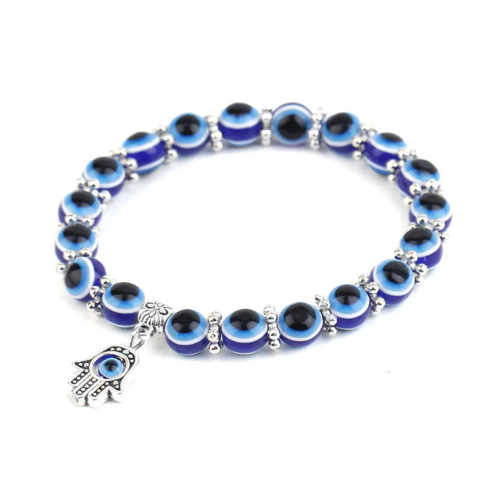 Turkish Blue Fatima Hand Demon Eye Beaded Bracelet_voghion.com