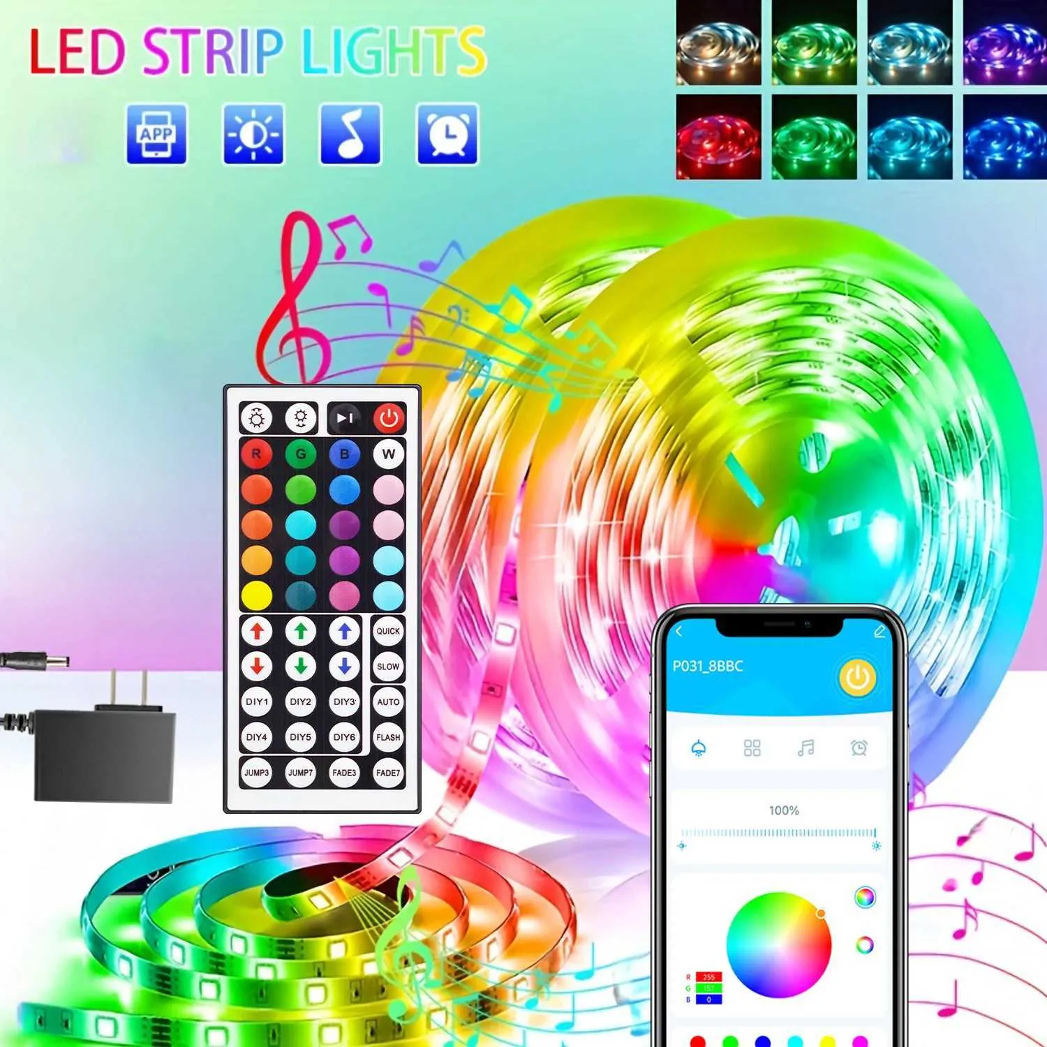 130ft 44key remote control intelligent led light belt support app timing rgb color change follow the music rhythm suitable X251015