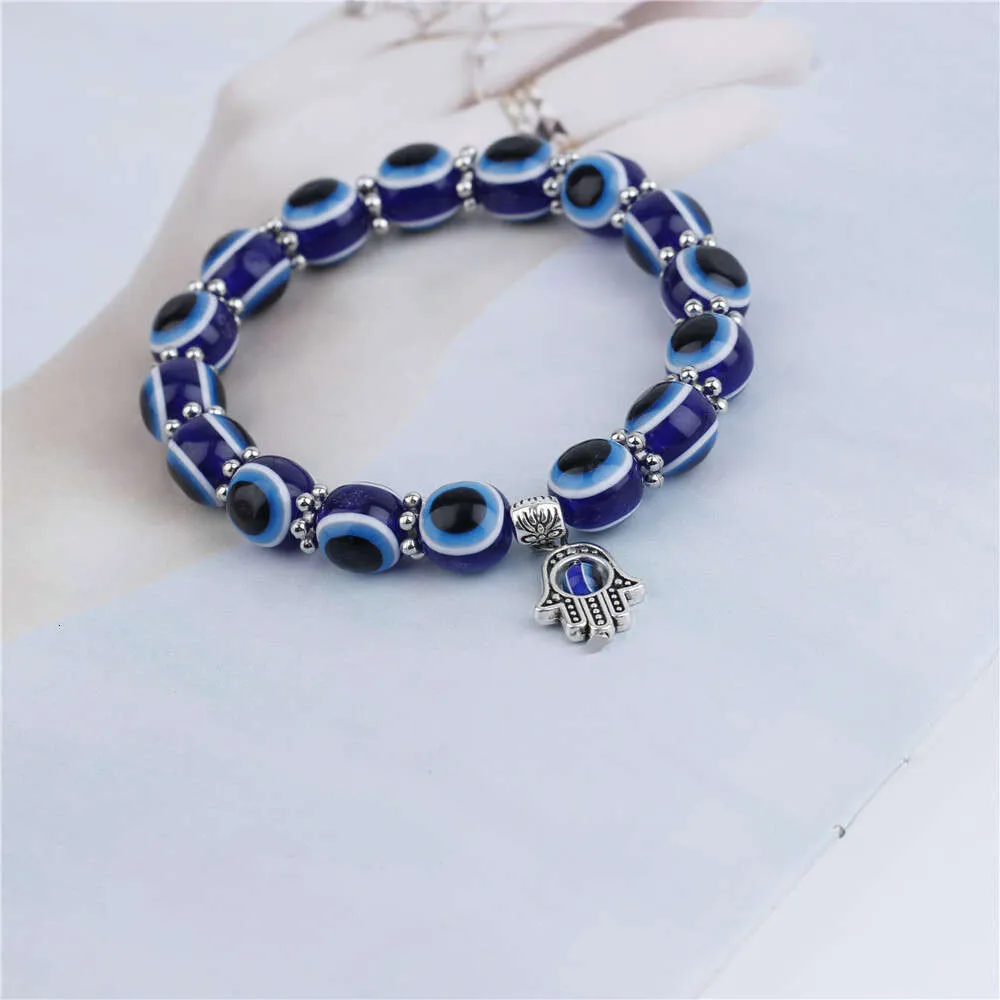 Turkish Blue Fatima Hand Demon Eye Beaded Bracelet_voghion.com