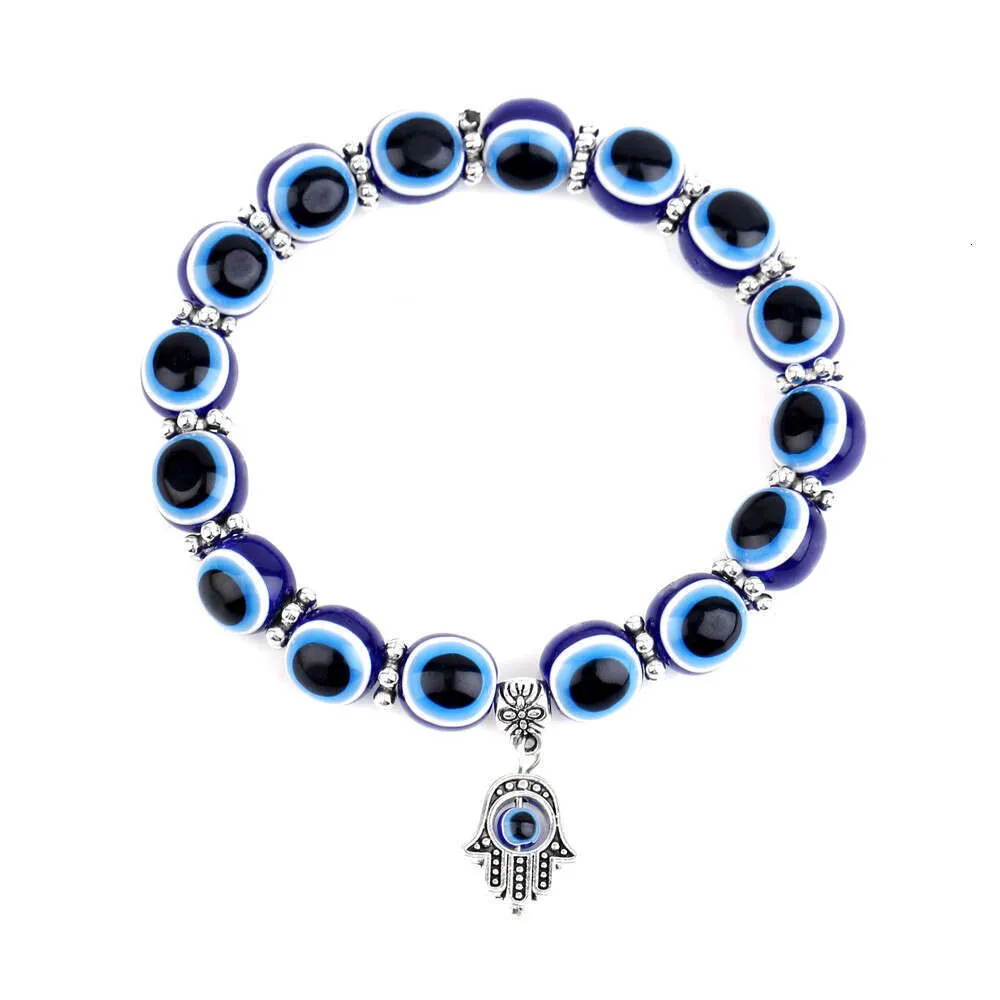 Turkish Blue Fatima Hand Demon Eye Beaded Bracelet_voghion.com