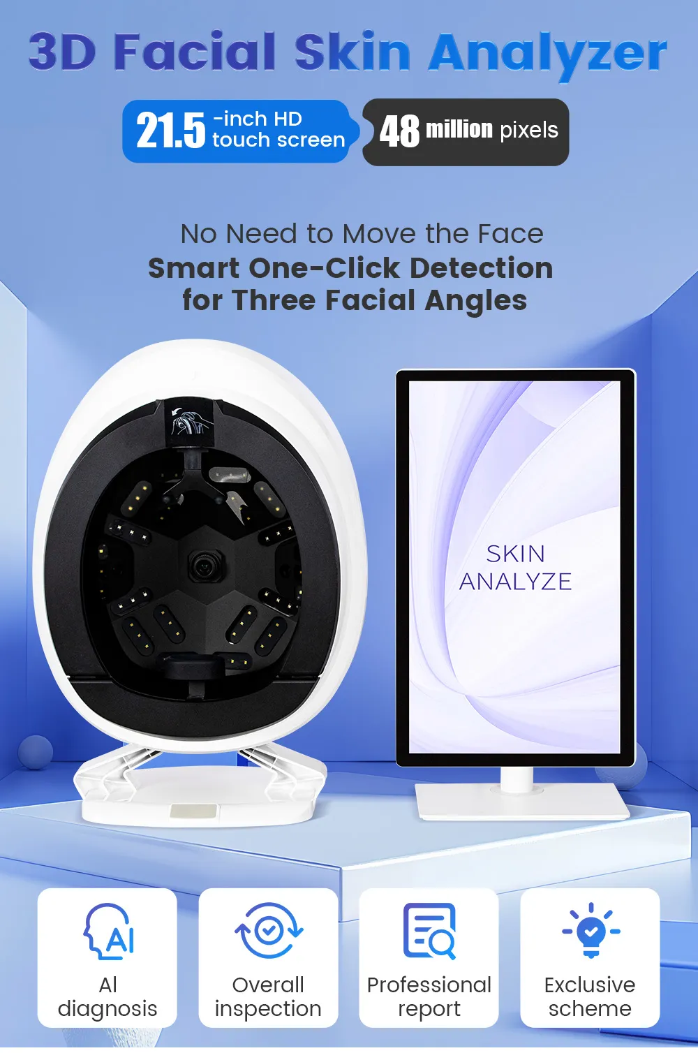 AI 3D Facial Skin Analyzer Machine with 21.5 Inch HD Touch Screen and ...