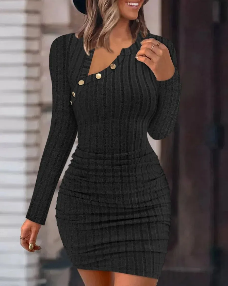 formal sweaters for dresses AGWOLF Women Bodycon Sweater Dress Elegant Mock Neck Ribbed Knit Dresses Solid Long Sleeve Sweaters Dress