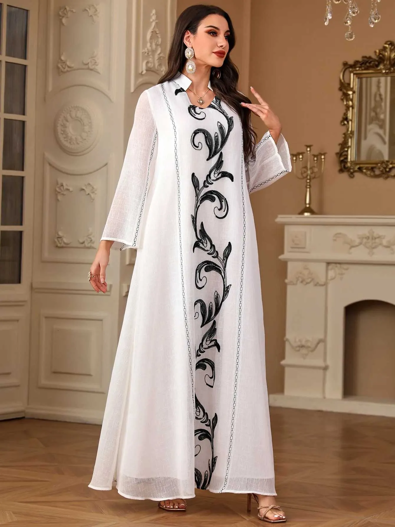 chinese dress ladies Maxi linen dress AGRA in White main image 0