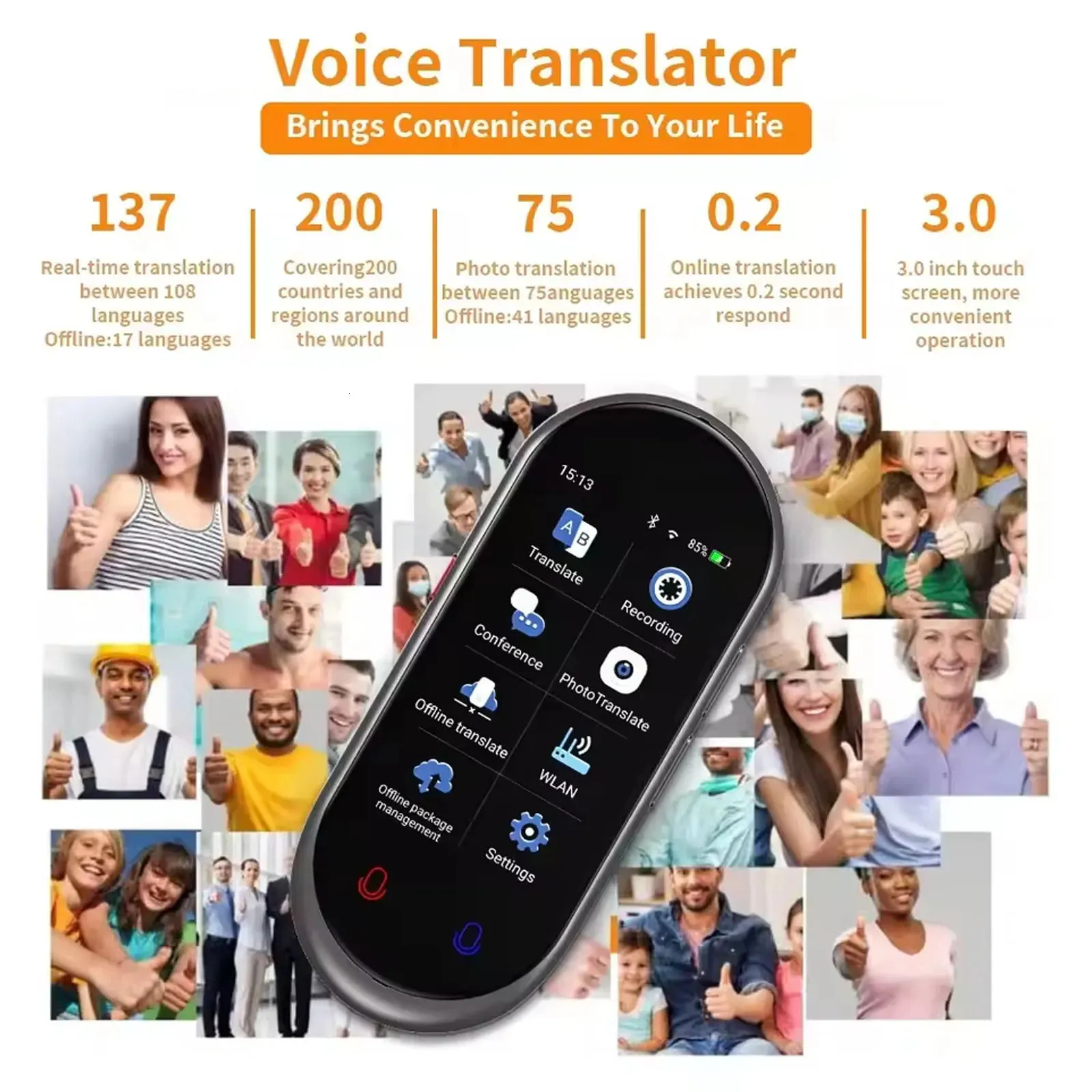 Vormor Z8 ポータブルスマート音声翻訳機 リアルタイム 138 多言語音声