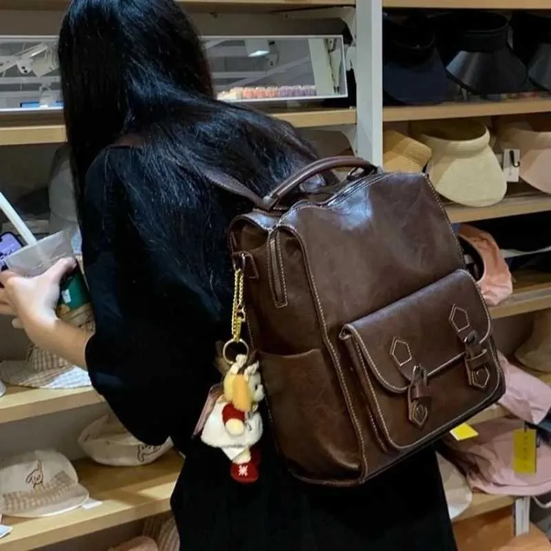 Backpack Women Trendy Retro Simple Versatile Large Capacity Travel ...