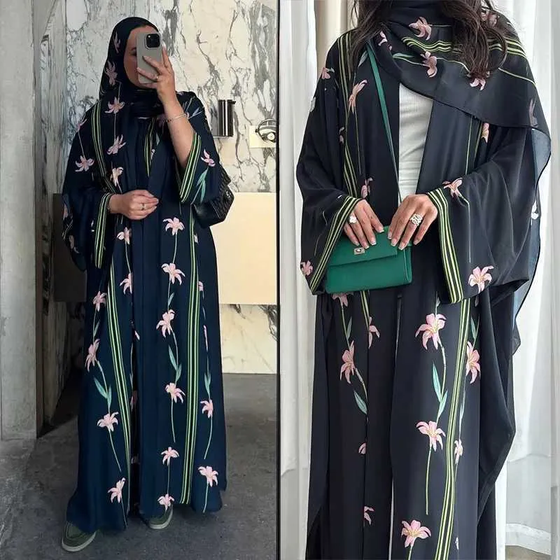 Eid Women's Abaya Scarf Muslim Print Cardigan Dresses Abayas Kaftan ...