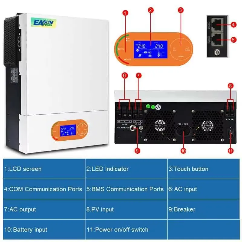 EASUN Solar Inverter 6000W 48V to 230V MPPT Pure Sine Wave 120A Off ...