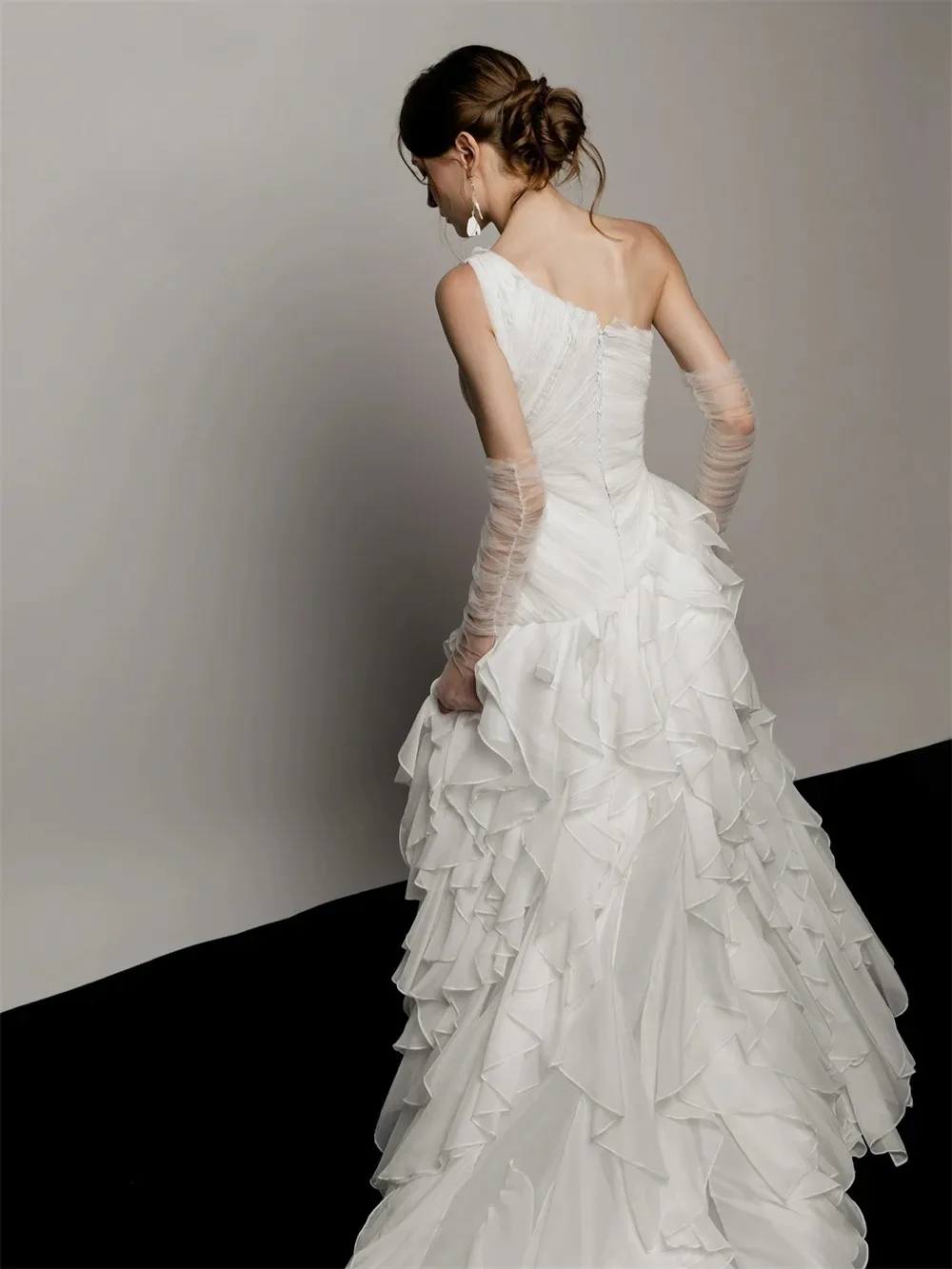 white chiffon one shoulder dress One-Shoulder Floor-Length Chiffon Wedding Dress A-Line Amoris T741W