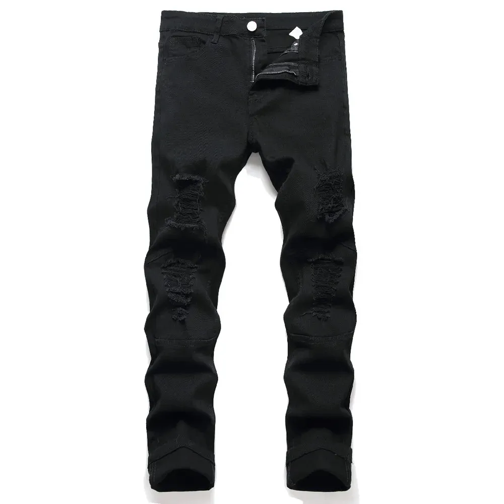 48 Ripped Men's Black Stretch Skinny Fit Pencil Jeans Trousers Knee Ripped ...
