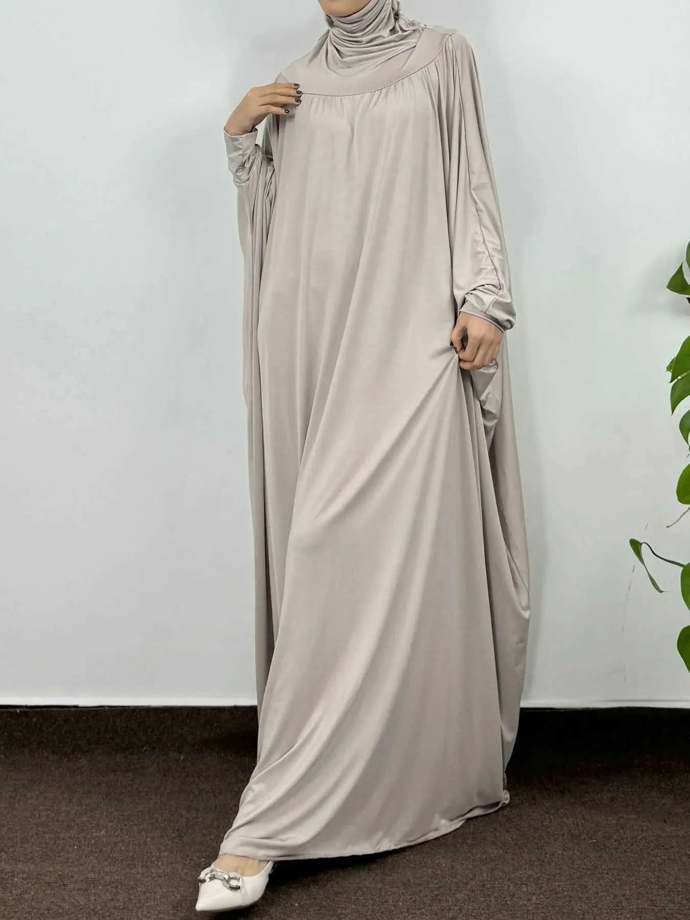 Nuovo set da due pezzi Solid Jilbab Preghiera Abaya musulmano Set Donna Indumento da preghiera Abo Hijab Gonna lunga Khimar Set Ramadan islamico  200000345