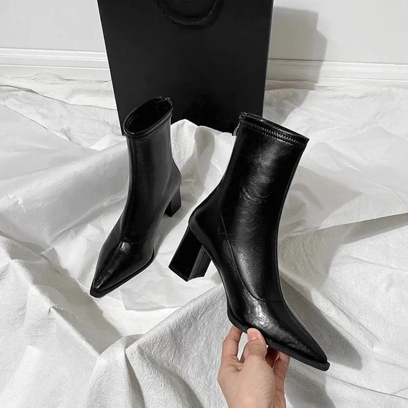 Vintage Women's Pointed Toe Ankle Boots With Thick Heels_voghion.com