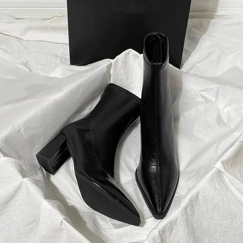 Vintage Women's Pointed Toe Ankle Boots With Thick Heels_voghion.com