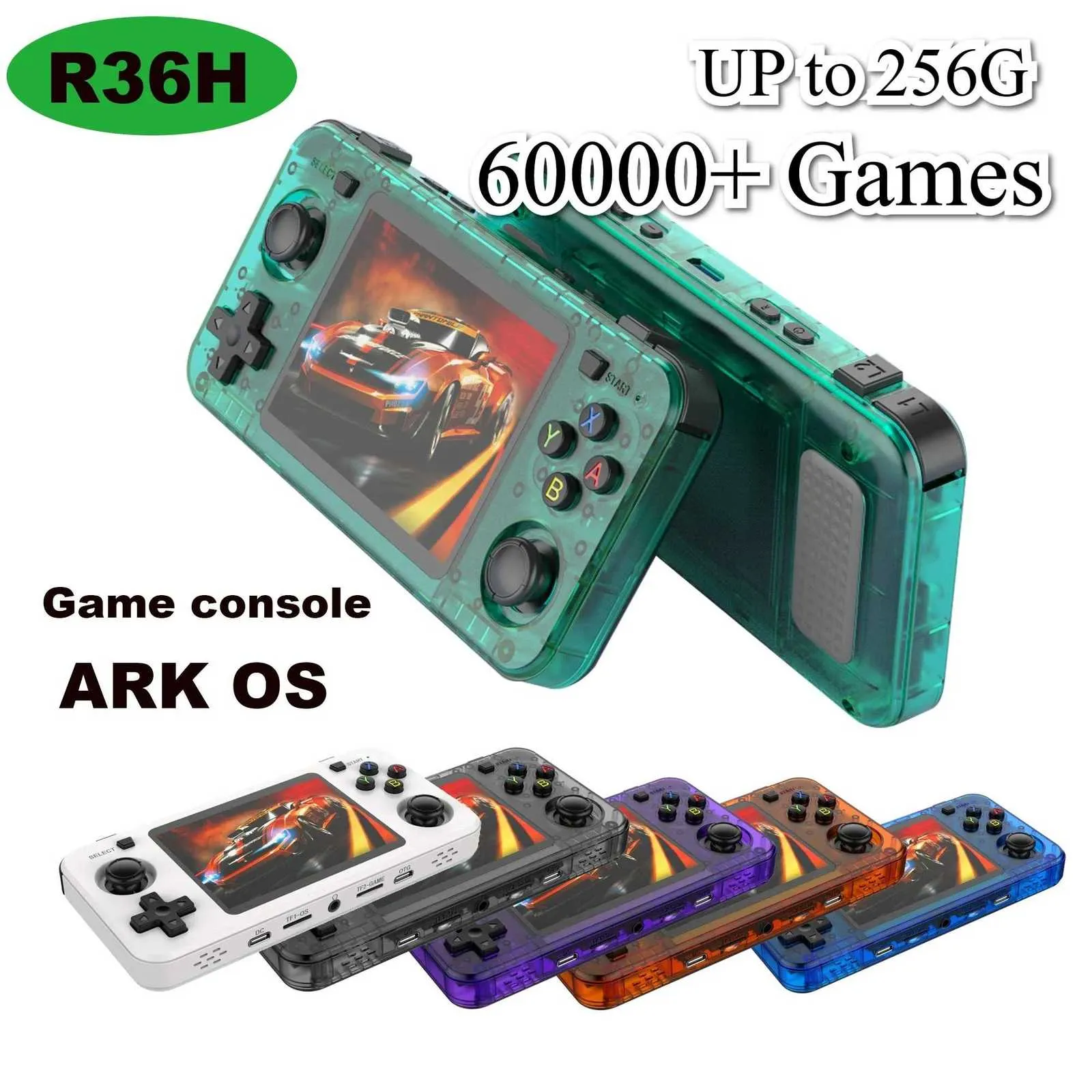 R36H Max 128G Black Handheld Game Console with 60000 Games, 3.5 Inch ...