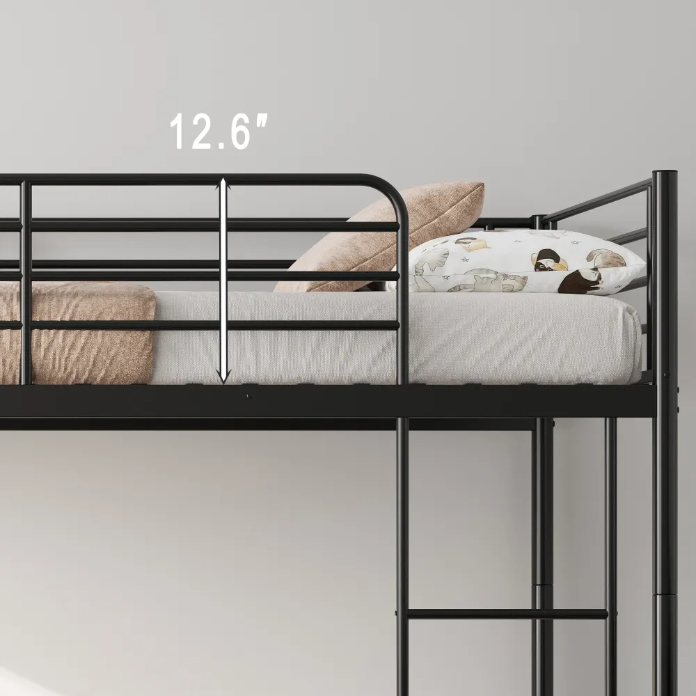 KOMFOTT Letto A Castello In Metallo, Doppio, Con Scala Inclinata E Doghe, Nero/bianco, 198x143x160 Cm - 3