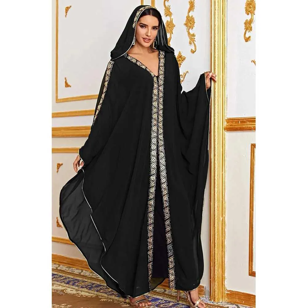 womens low heel gold dress shoes Royal Black Crepe Dress with Diagonal Gold Embroidery main image 1