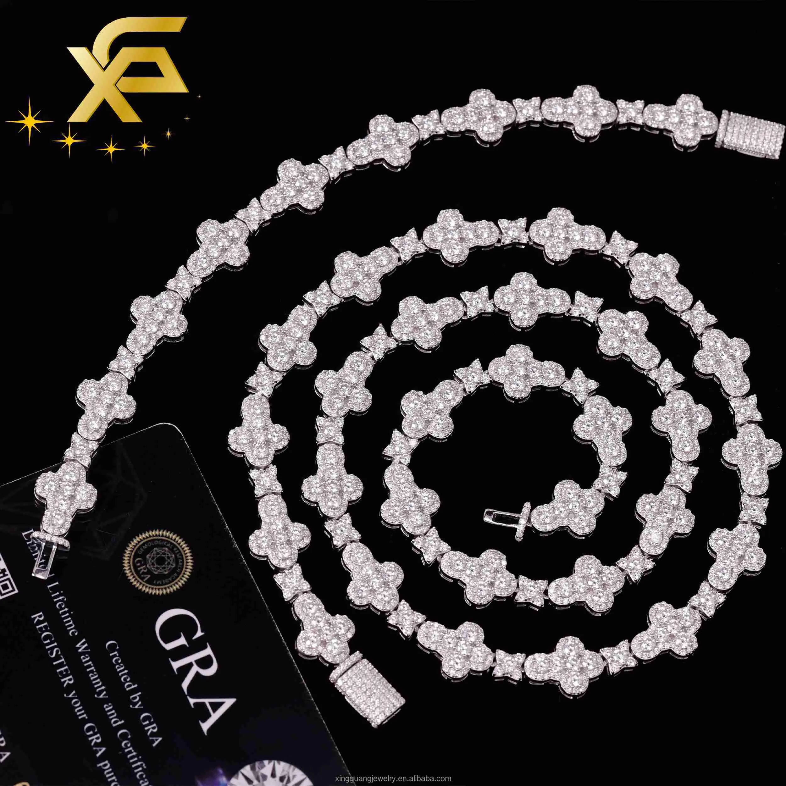 Cross Chain Rupa Cross Chain 925 Sterling Silver Hip Hop 15mm Round DVVS Moissanite ...