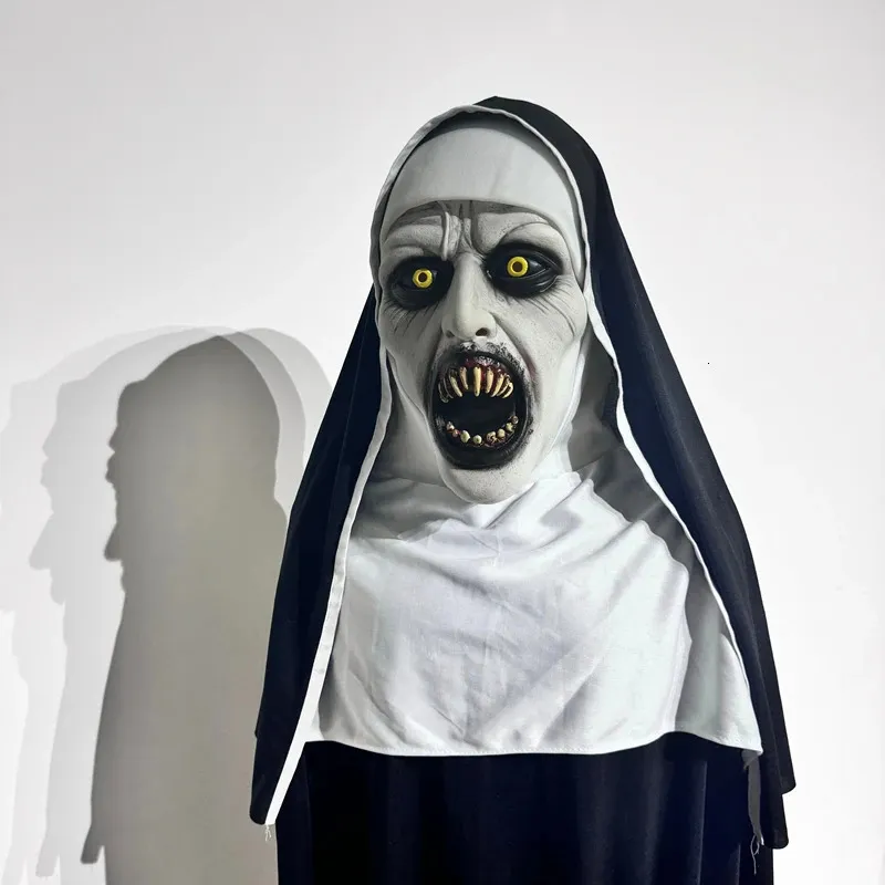 Orgoue Máscara De Monja Aterradora De Látex – Disfraz De Halloween Realista Con Collar De Cruz Para Adultos