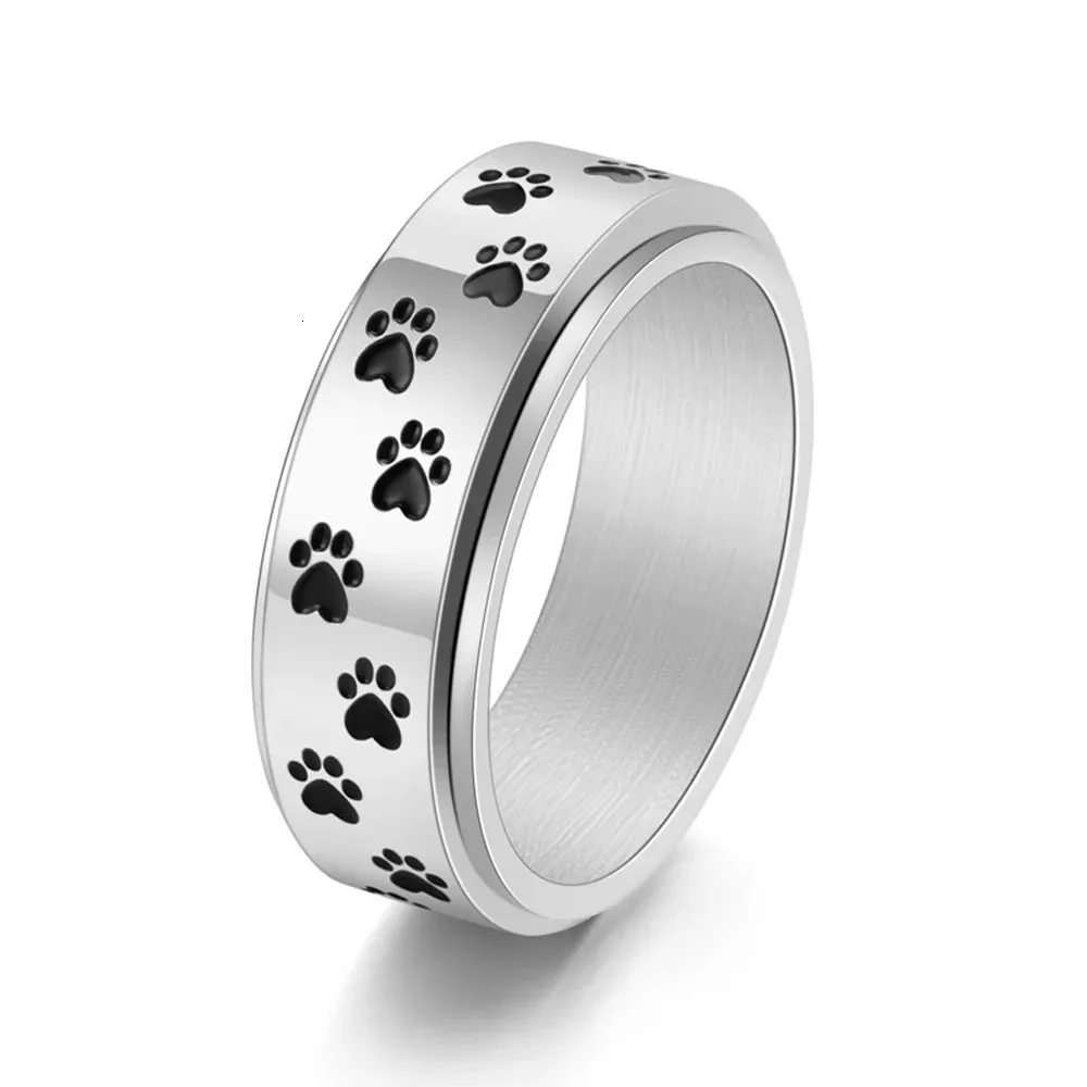 Steel Rotating Dog Paw Ring For Men Punk Gothic Adjustable 8MM Wide ...