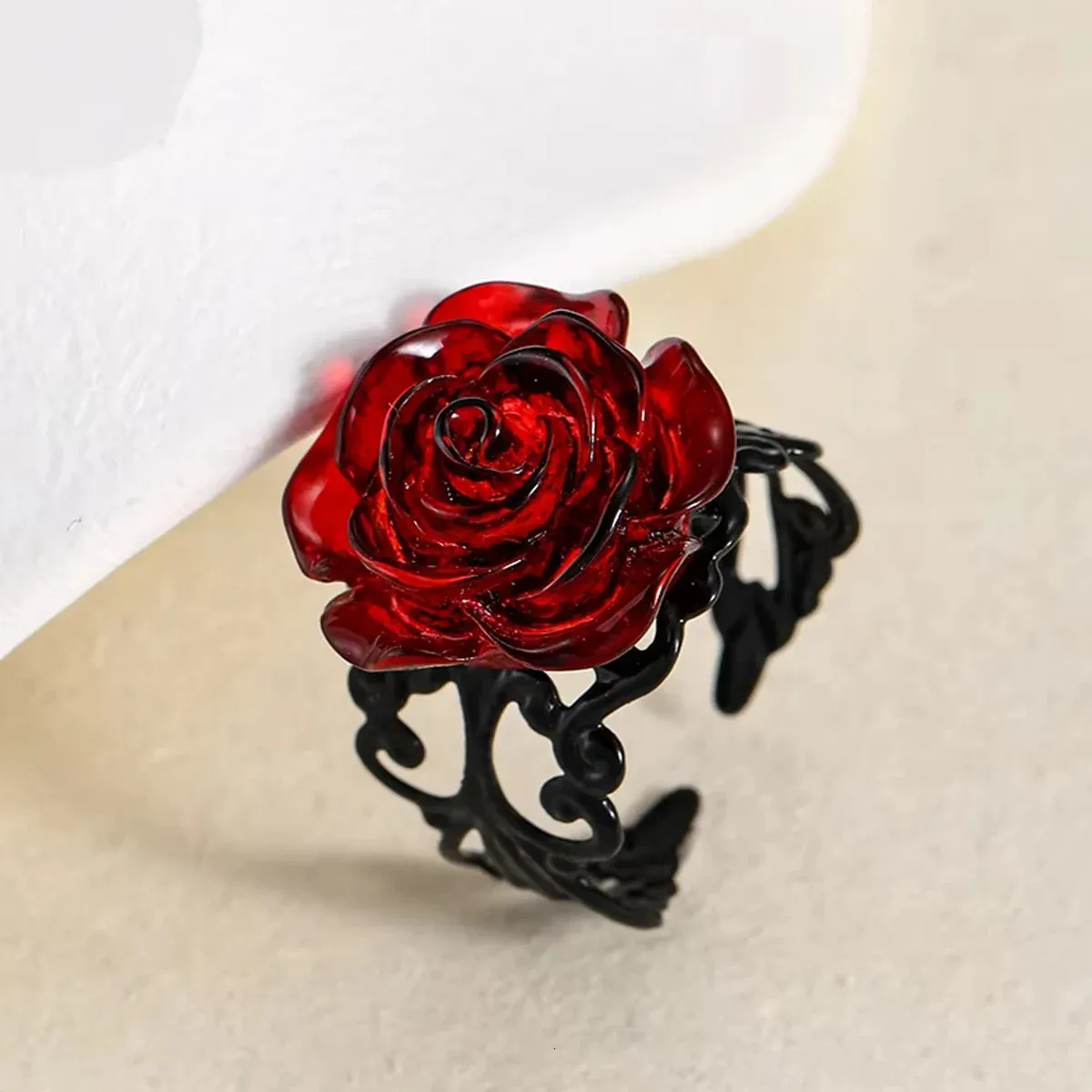 Punk Gothic Red Rose Ring Ornate Black Vine Witch Pagan Vintage ...