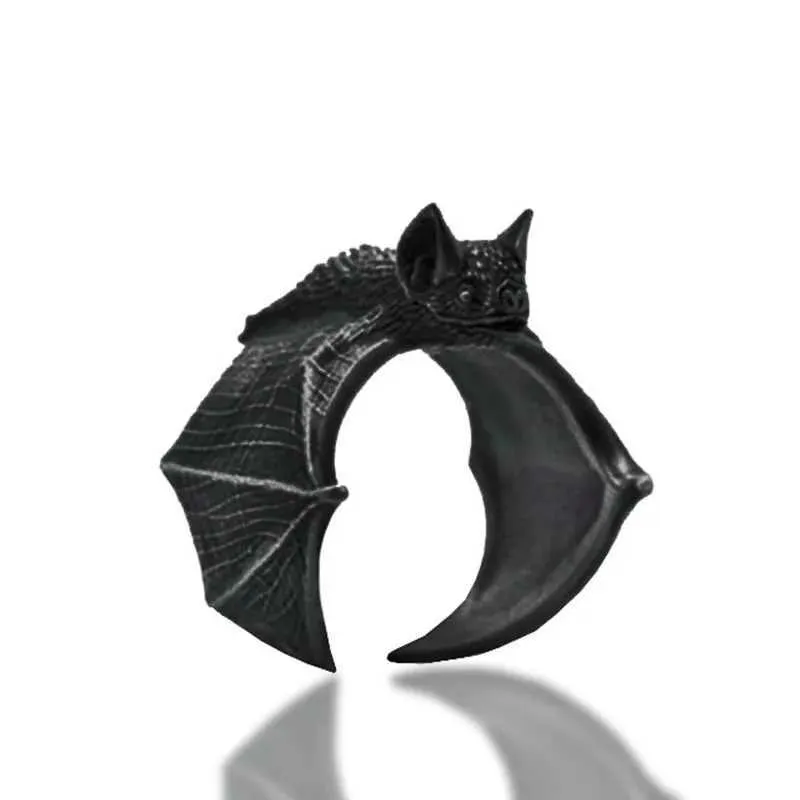 Vintage Halloween Black Bat Finger Ring, Fashion Punk Adjustable Bat ...