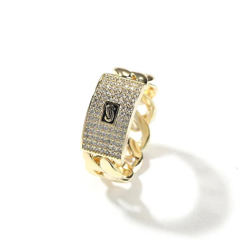 Hip Hop Rapper 5A CZ Stone Paved Bling Ice Out Cuban Chain Finger Rings ...