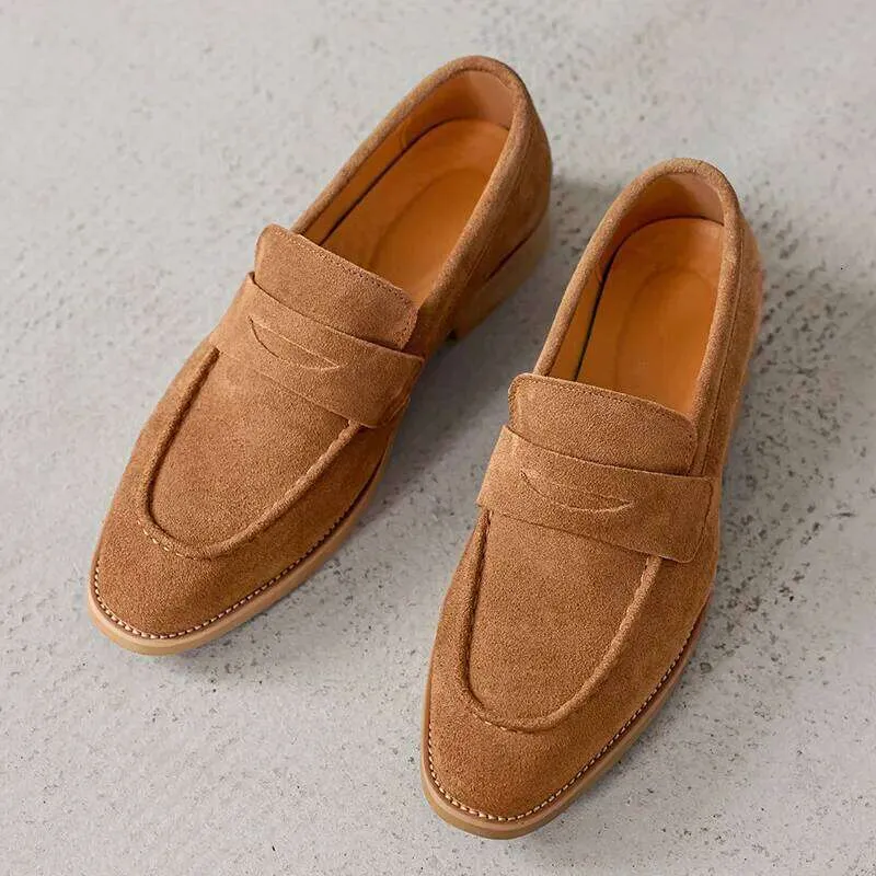 Men\'s Brown Suede Penny Loafers Slip-On Driving Moccasins Casual Flat Shoes Bulk Brown Suede Penny Loafers, Slip On Flat Dress Shoes  main image 4