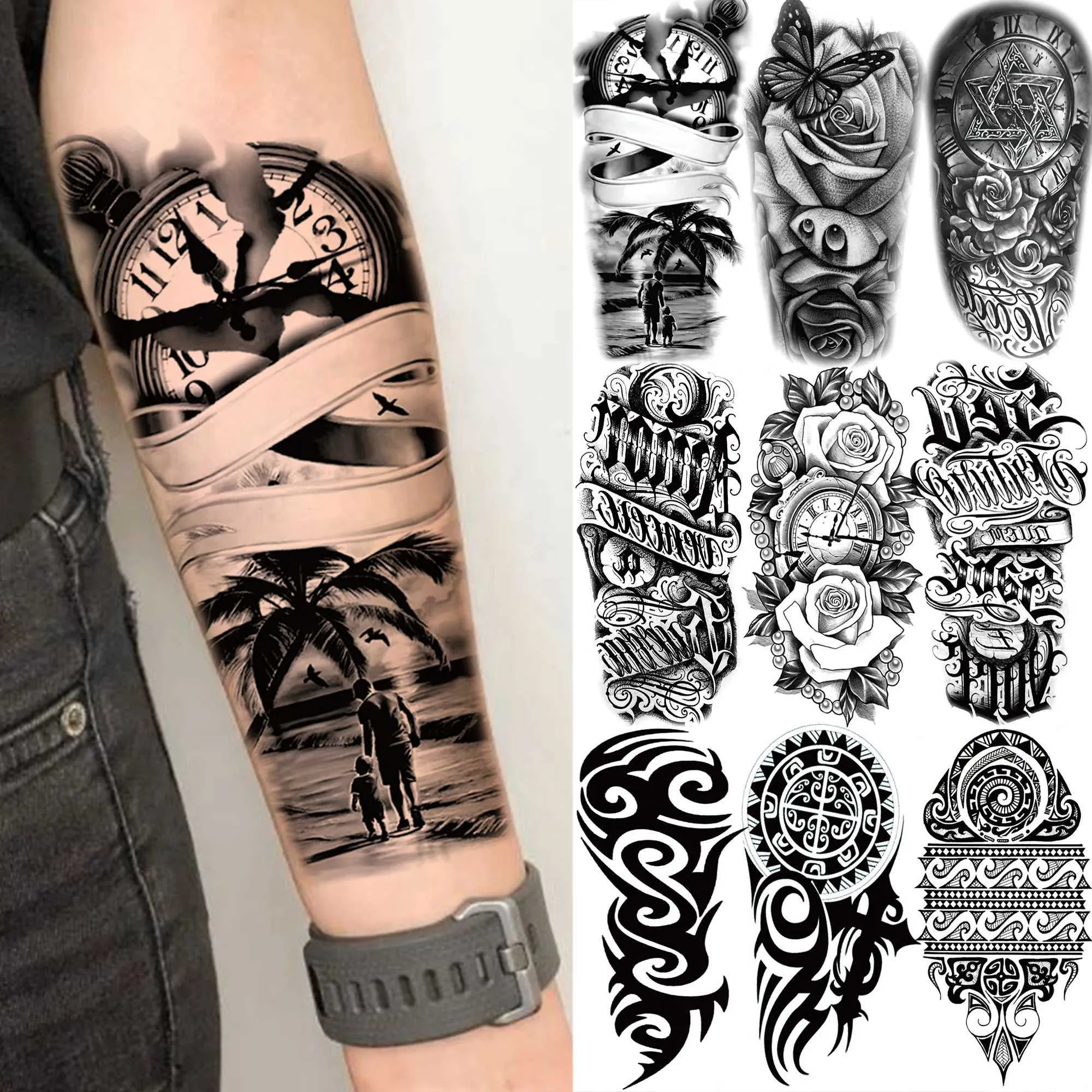Tatuajes Temporales Familiares Resistente Tatuaje De Brújula Flor Tribal  Maori Tatuaje De Manga Impermeable Para Mujer Hombre Adulto Original 2025  De 3 € | DHgate, image size:2000x2000