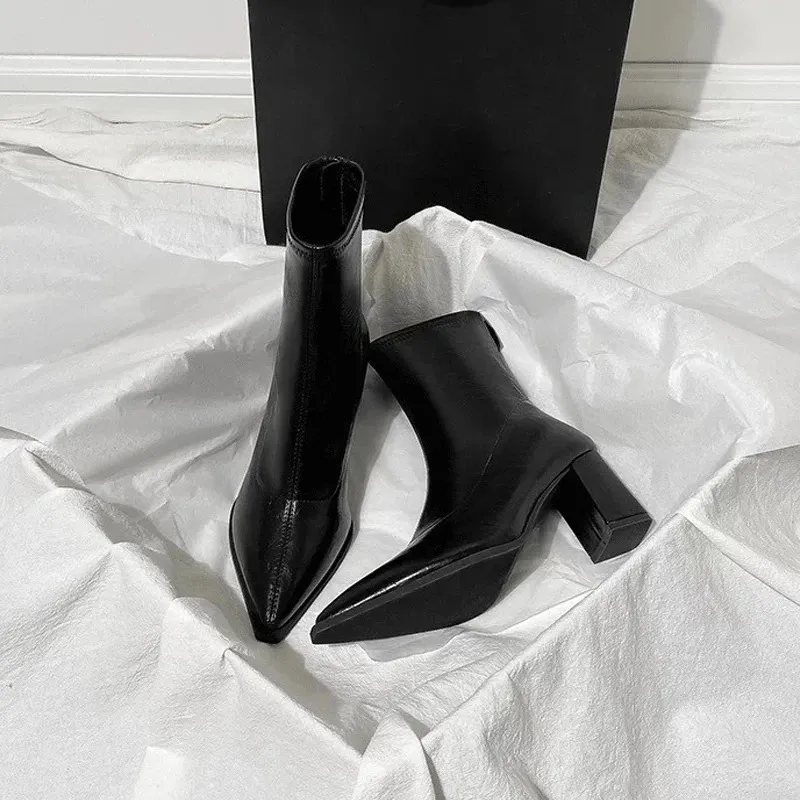 Vintage Women's Pointed Toe Ankle Boots With Thick Heels_voghion.com