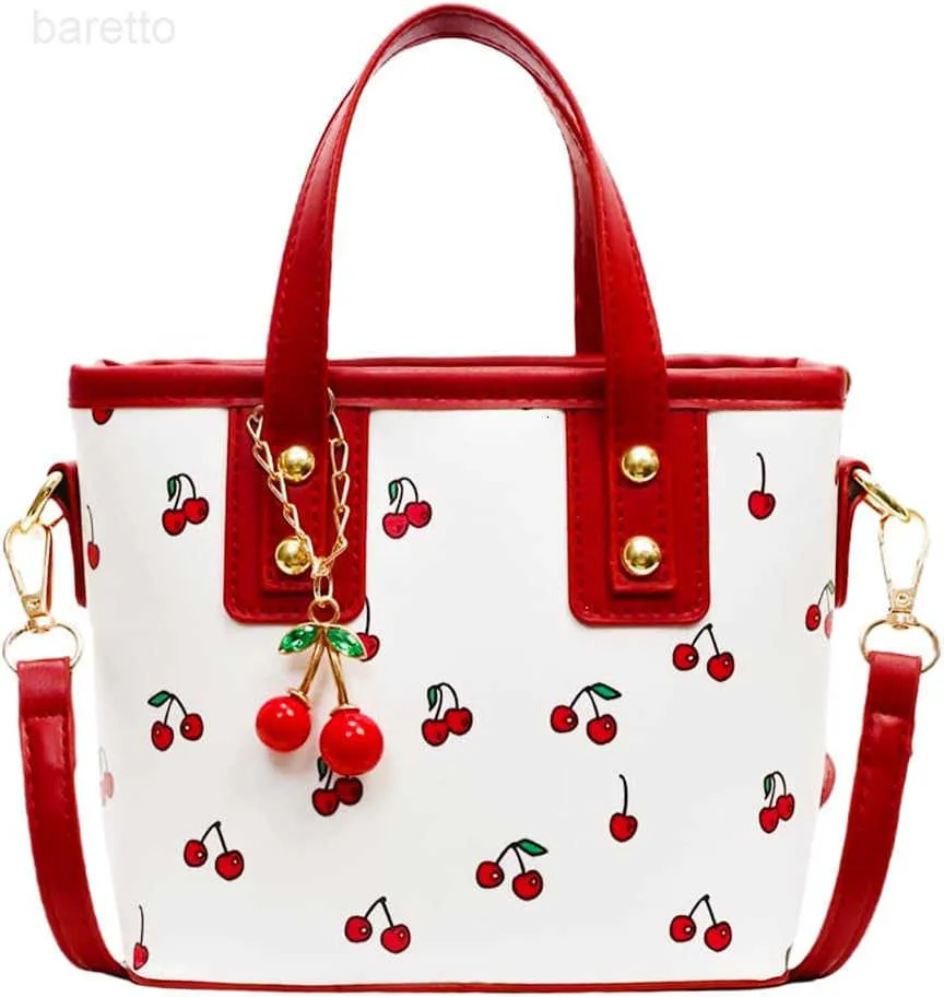 Cherry Leather Tote Bag Cute Y2K Shoulder Purse For Women Red