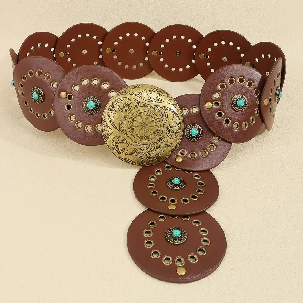 Exaggerated Wide Boho Disc Belt Adjustable Turquoise... From 