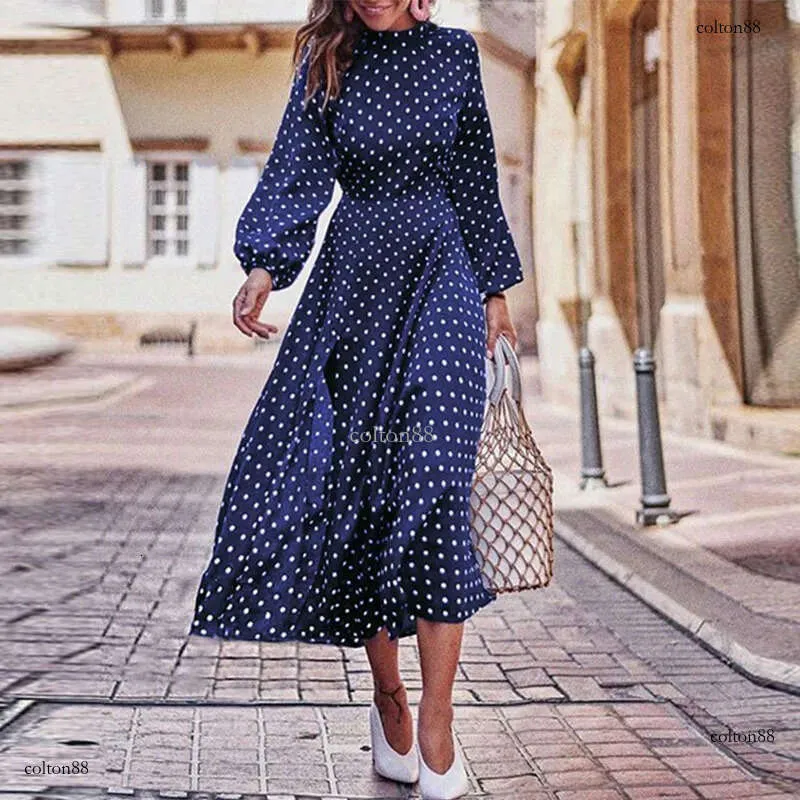 Polka Dot Print Plus Size 5XL Women's Polka Dot Dress with Puff Sleeves, High Waist, Big Swing, and O-Neck in Red - Autumn Lady Vestidos
