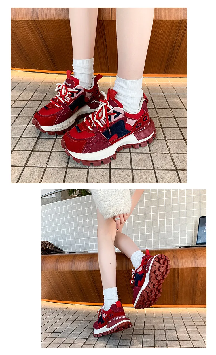 Designer 2025 New Fashionable Color Blocked Casual Thick Soled Height Increasing Versatile Sports Shoes For Woman Yellow_vogvips.com