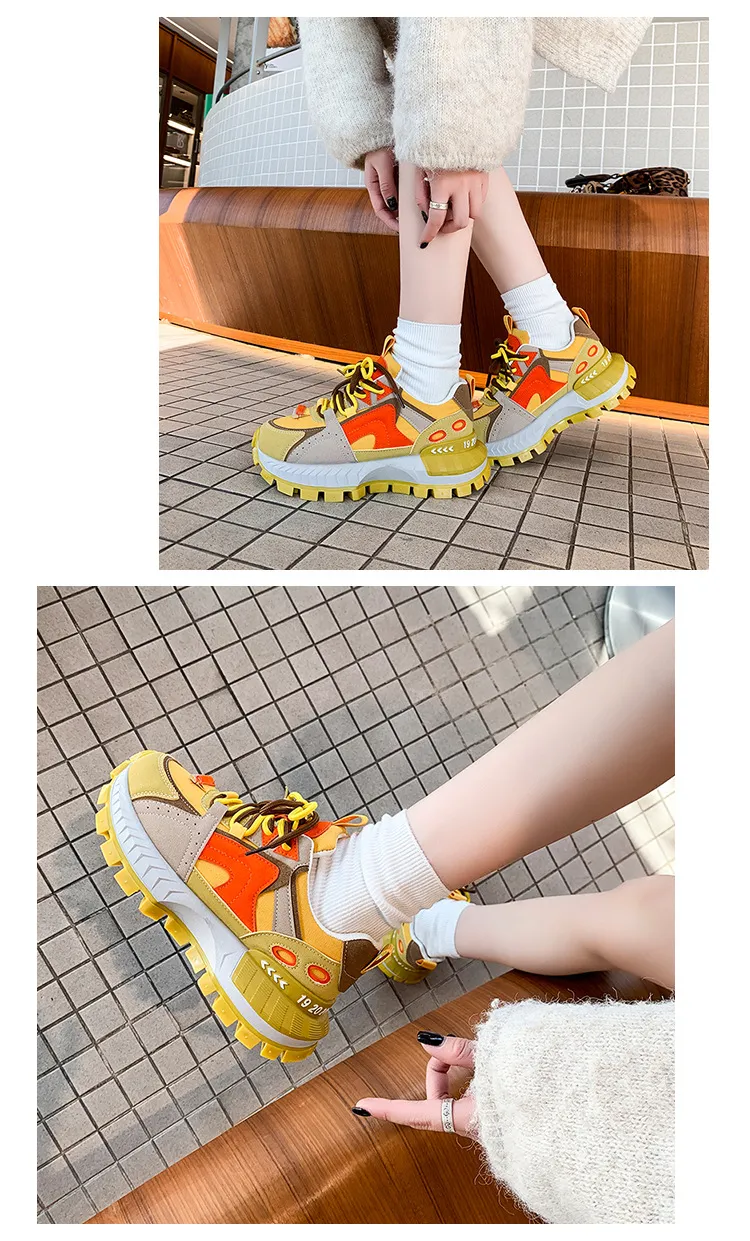 Designer 2025 New Fashionable Color Blocked Casual Thick Soled Height Increasing Versatile Sports Shoes For Woman Yellow_vogvips.com