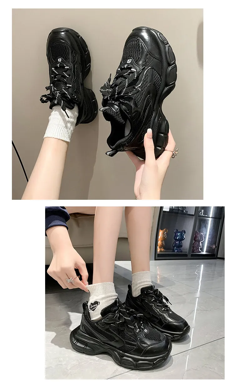 Designer New Mesh Breathable Casual Couple With Thick Sole Lace Up Fashionable And Stylish Sports Shoes For Women Size_vogvips.com
