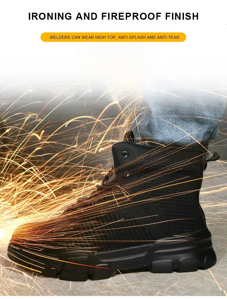 Protection Boots Safety Shoes for Men, Steel Toe Anti-Puncture Lightweight Work Boots ...