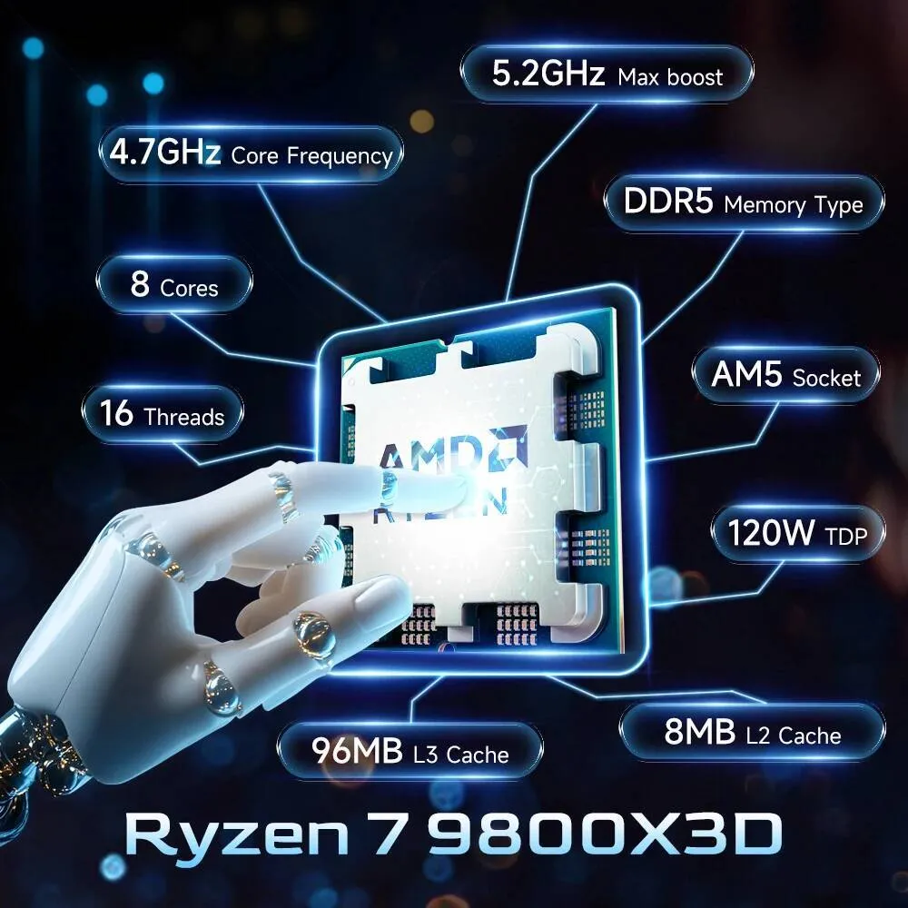 AMD Ryzen 7 9800X3D Yeni 8 Çekirdekli 16 Konu 47 GHz Yi TL44