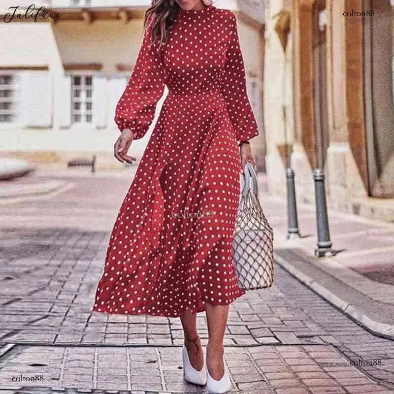 fitted lace wedding dress Zapaka Women Red and White Polka Dots Dress Chiffon A-Line Long Sleeves Tea Length V-Neck Party Dress, Red White Dot / US16W