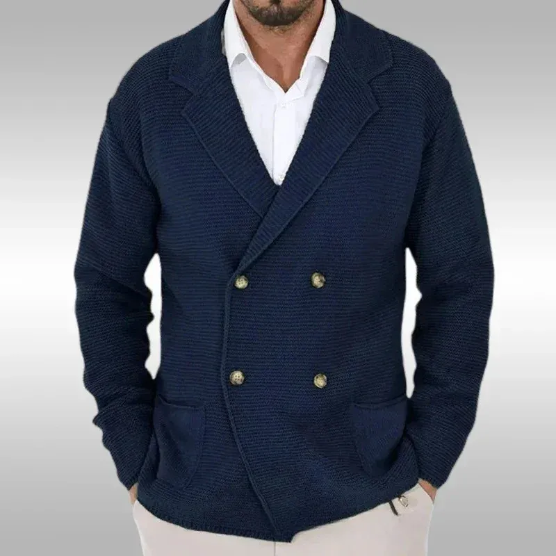 Cardigan Tricoté Pour Hommes - Veste à Revers Fine Coupe Ample Col Chemise Style Décontracté Printemps Automne